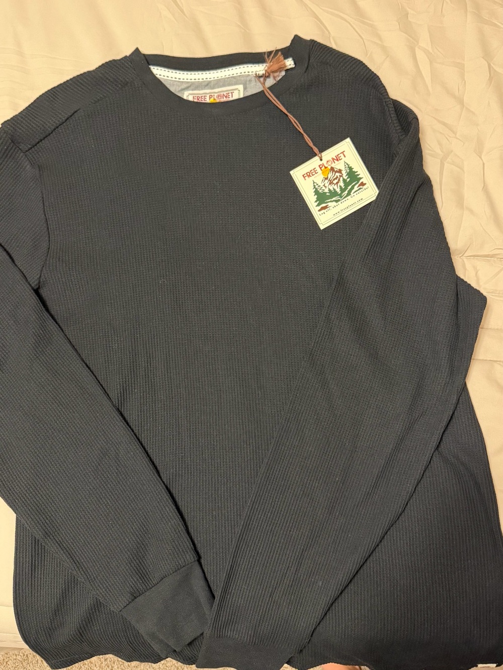 Free Planet Men's Long-Sleeve Waffle Crew in Charcoal